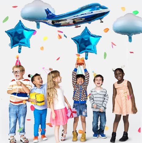 Happy Birthday Balloons 31inch Large Airplane Blue Party Decoration, 7Pcs