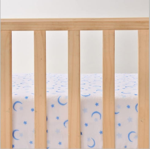 Cozy Fleece (Set 2) Microplush Crib Sheet of Color: Blue/White with Moon and Stars