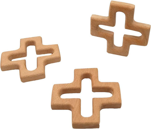 10pcs Natural Wooden Cross Pendant, Pure Beech Wood Animal Shape for Handmade Necklace/Bracelet