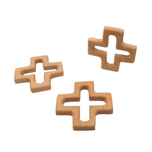 2pcs Organic Wood Cross Animal Shape Toys, Pure Natural Beech Wooden Handmade Grasping Pattern DIY Pendant