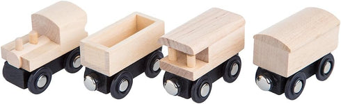 Orbrium 4 Assorted Unpainted Train Cars for Wooden Railway, Compatible with Thomas, Chuggington