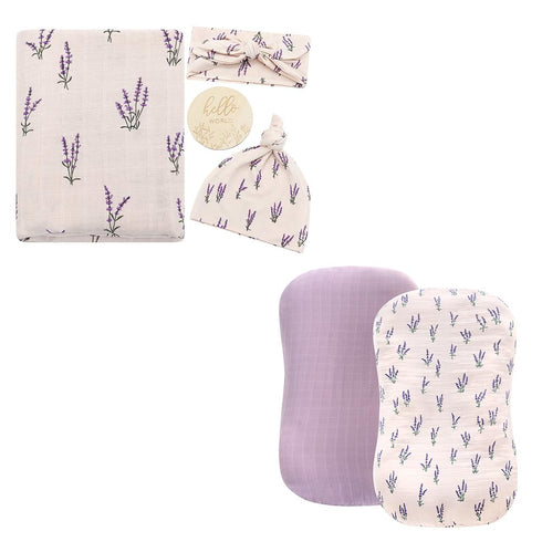LifeTree Muslin Swaddle Blankets,Headband and Hat Set with Birth Announcement Card and