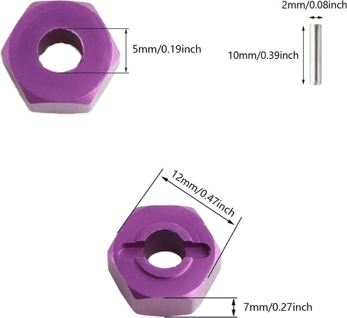 12mm Hex Wheel Hub Mount, Aluminum 7mm Thick with 2x10mm Stub Axle Pins for 1/10 Slash 4x4 (Set of 4)