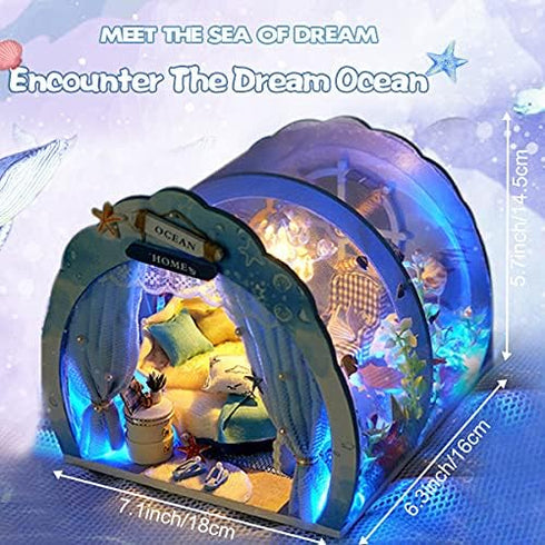 GuDoQi DIY Miniature Dollhouse Kit, 1:24 Scale, Tiny House with Furniture, Great Gift for Birthday Mother's Day, Sweet Home of Mermaid Princess