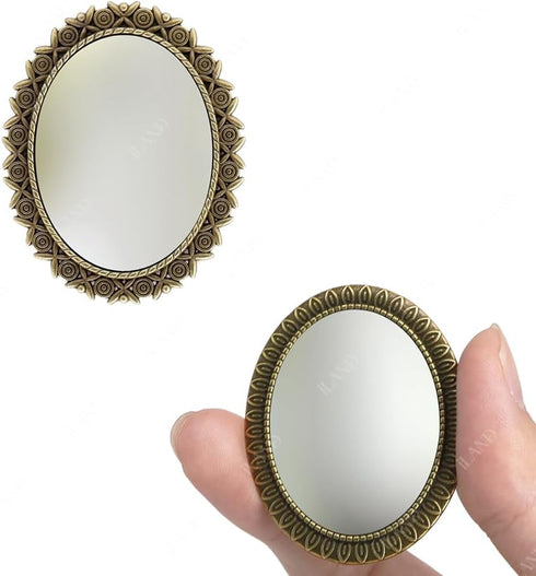 1:12 2pcs iLAND Dollhouse Mirrors, Miniatures Dollhouse Accessories on Scale, Metal Framed Glass Mini Mirror w/Rose