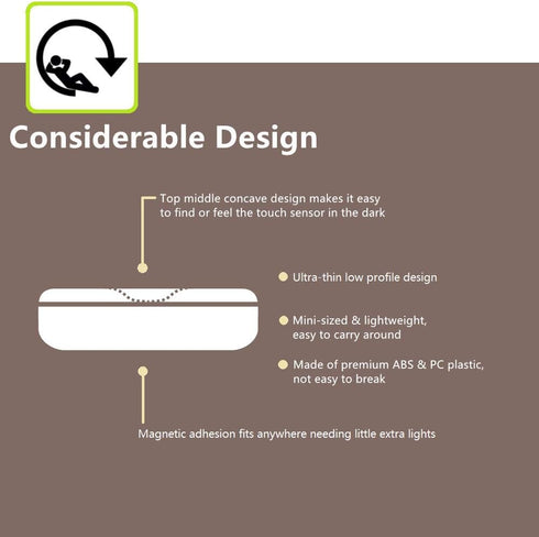 Mini Touch Light, Rechargeable Battery Operated Closet Lights, Magnetic Stick-on LED Night Light