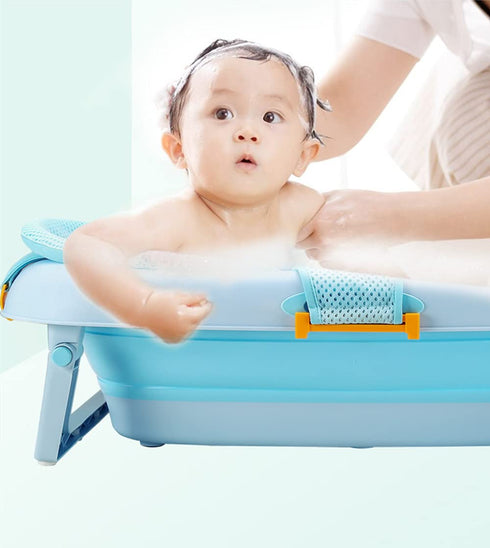 Universal Adjustable Baby Bath Tube Support Mesh Net, Soft Breathable Shower Pad for Infants (Blue)