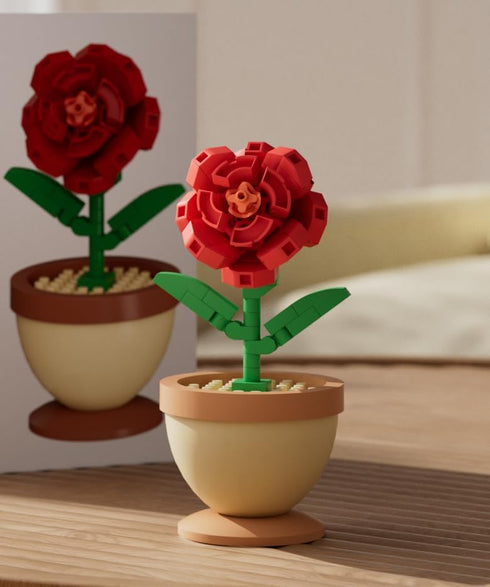 Sacblirr Red Roses Mini Flower Bonsai DIY Potted Plant Building Blocks Flower Seasons Rhythm for Kids and Adults