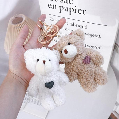 Brown Bear Pink Heart Keychain, Soft Cotton DIY Keychain, Crafts Stuffed Animals, Car Accessories