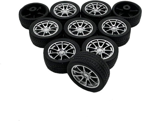 URIMPAVIDO 10PCS 25mm (2.5x25mm) Toy Car Wheels Rubber Tire Wheels with Metal Shaft for RC Car Truck DIY Model Toy