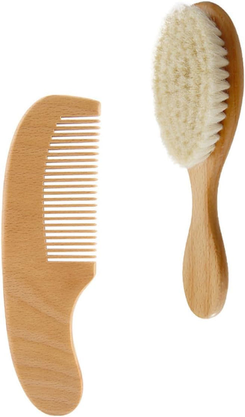ERINGOGO Bath Comb and Head Massage Brush Set for Newborns, Natural Wool