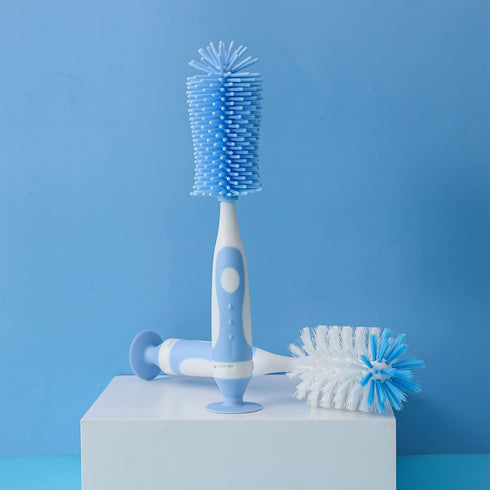 Multifunctional Cleaning Brush, Baby Bottle Brush, Bottle Brush Cleaner (Rotate The suction cup to obtain The small bristle brushes) Set Z, Blue, Silicone and Nylon Brush by Chemimoso