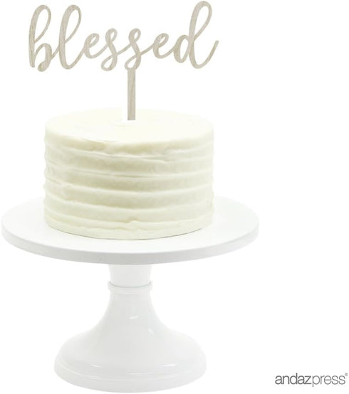 Andaz Press Baby Baptism Wood Cake Toppers, Blessed, 1-Pack, Twins Communion, Christening
