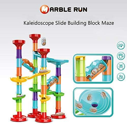 Marble Run Set | Building Blocks and Glass Marbles for Kids Ages 4-8, STEM Educational Race Game