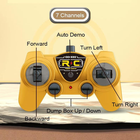 RC Dump Truck Toy for Kids, 6 Channel Remote Control Dump Truck with LED Lights & 2 Rechargeable Batteries
