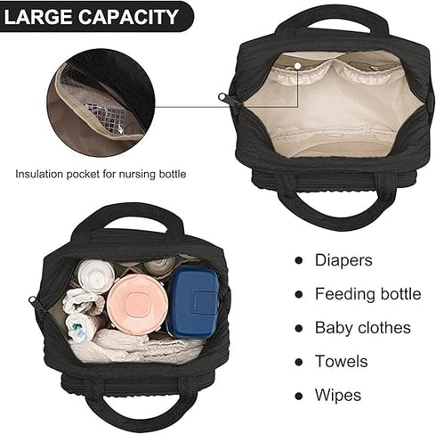Lushandy Baby Diaper Bag Tote, Mom Bag Cute Crossbody Diaper Bags Baby Travel Bags for Girl Paaleras Para Bebe (Black