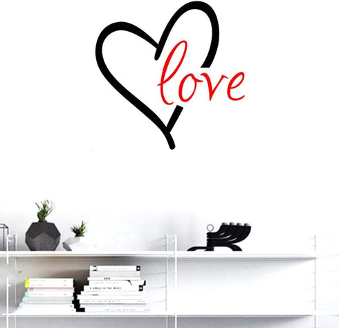 BIBITIME Valentine's Day Wall Decal, 16.93" x 16.93" Black Heart Red Love Vinyl Sticker for Nursery Kids Room Decor