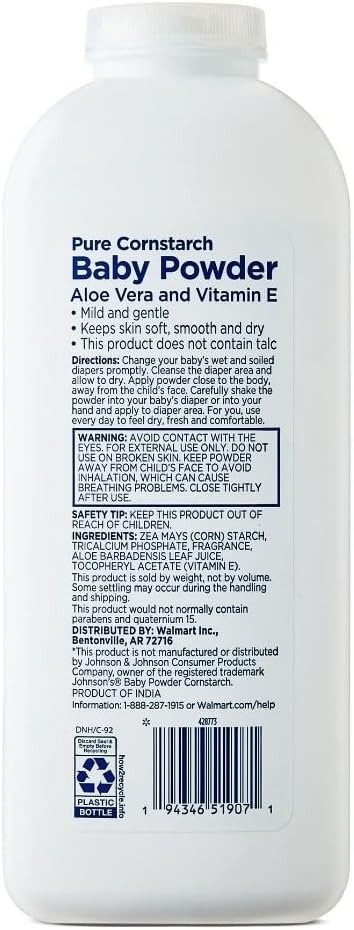 Generic 22 oz, 2-Pack Equate Hypoallergenic Pure Corn Starch Baby Powder