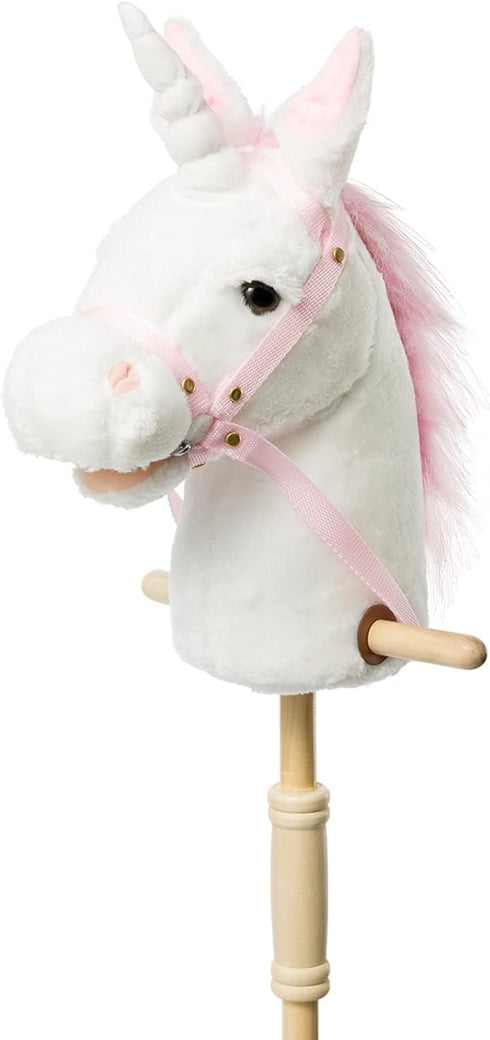 HollyHOME Plush Unicorn Stick Horse with Wood Wheels - Real Pony Neighing & Galloping Sounds Plush Toy - White 37