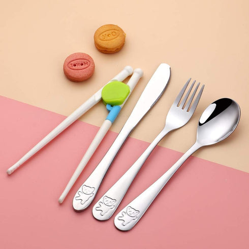 Kids Silverware Set, Stainless Steel Children Flatware, Toddler Utensils Set of 2, Silver