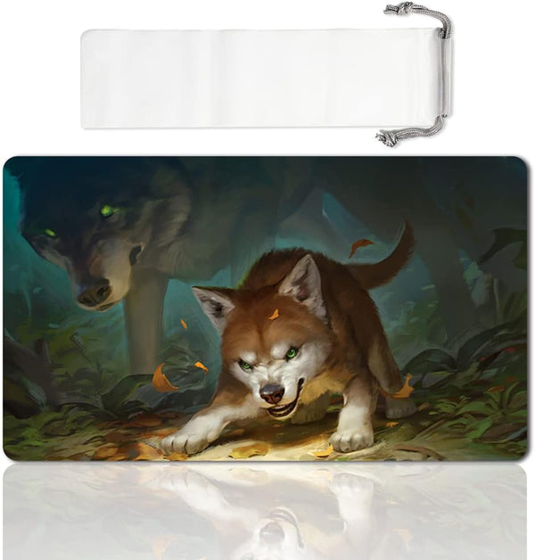 Board Game TCG Playmat Table Mats, 60X35 cm Mousepad for MTG CCG RPG Trading Card Game (Ferocious Pup)