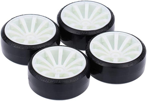 RC Plastic Wheel and Tire Set, 63mm Hard Tyres for 1/10 Drift Car Traxxas HSP Tamiya HPI Kyosho On-Road Drifting Car (White)
