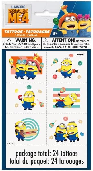 Unique Despicable Me Birthday Party Supplies Favor Bundle, Includes 8 Loot Bags, 8 Paper Goggles, 24 Tattoos