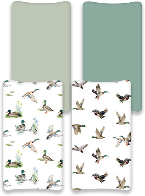 FIGEPO 4 Pack Mallard Duck Baby Changing Pad Covers Neutral Unisex Breathable Fitted Nursery Sheets for Baby Girl