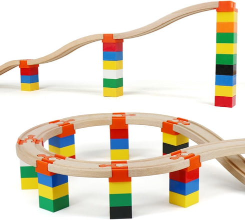 Wooden Train Track Accessories, 16 pcs Track Connector, Compatible with Major Brands, Christmas Gift for Kids