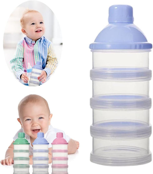 CurcKua 4 Layers Milk Powder Box Baby Formula Dispenser Detachable Baby Snack Box Container Blue
