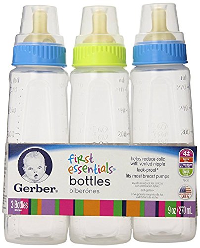 3 Pack Gerber First Essential Clear View Plastic Nurser With Latex Nipple, BPA Free, Colors may vary