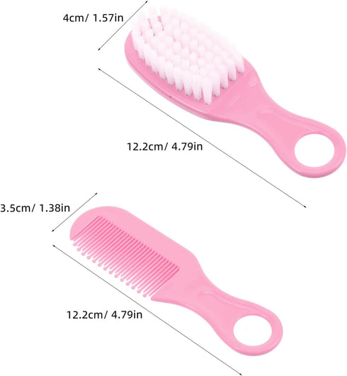 Set 2 Sets Brush and Comb for Newborns, Soft Bristle Massage Hairbrush with Comb for Sensitive Hair, Blue and Pink