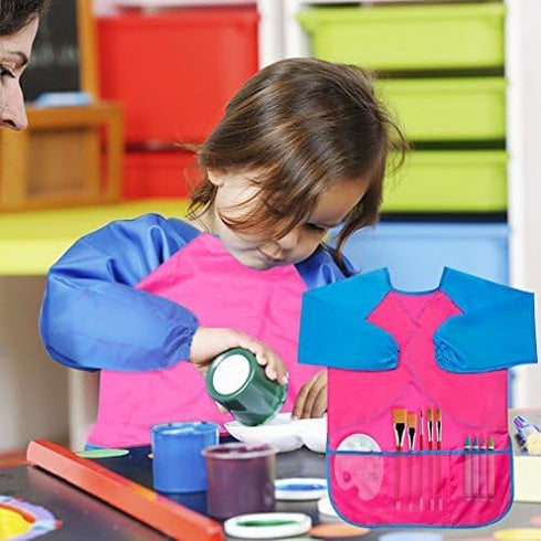 Kids Art Smocks 2 Pack, Long Sleeve Painting Smock with 3 Pockets for Ages 3-8