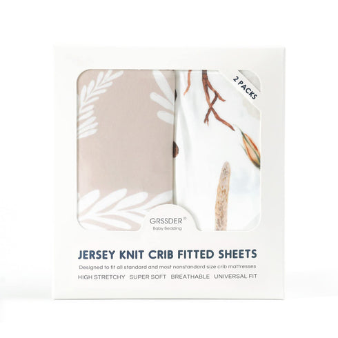 Stretch Ultra Soft Jersey Knit Fitted Crib Sheets Set, 2 Pack, Fits All Standard Crib Mattress Pads, Stylish Flora,