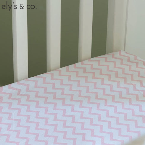 Pack Set 100% 2 Pack Ely's & Co n Play , Portable mini Crib Sheet Jersey Cotton Pink Chevron and Polka Dots for Baby