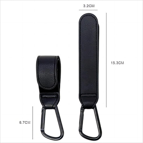 4PCS Multipurpose Stroller Hook Accessories, Leather Clips for Diaper Bags, Pet Carts, Grocery Bags, Black and Brown