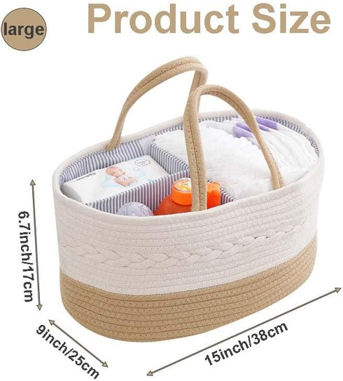 Diaper Caddy Organizer, Large Cotton Rope Nursery Basket, Changing Table Baby Diaper Storage Portable Car Organizer