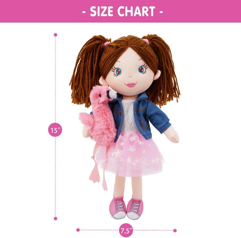 15" 1 June Garden Playmate Buddies - Plush Doll Mia with Her Stuffed Animal Companion Flamingo Rosie for Kids Year