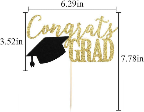 PALASASA Congrats Grad Cake Topper - 2025 Graduate Party Decorations (Gold 6.6inch)