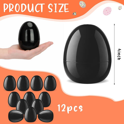 zsccxq 24 4 Inch 24) Pcs Black Fillable Empty Plastic Easter Eggs Bright Easter Basket Stuffers for Easter Egg Hunt
