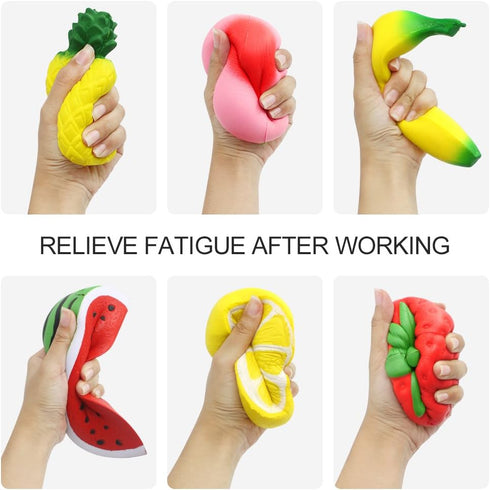 6PCS Jumbo Squishies Slow Rising Fruit Charms - Strawberry, Peach, Banana, Lemon, Watermelon, Pineapple