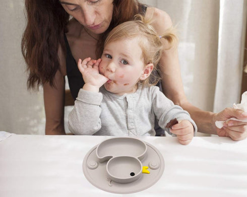 Baby Plate Silicone Toddler Plates Suction Placemat Divided Dishes for Kids, BPA Free, Microwave Dishwasher Safe (Grey)