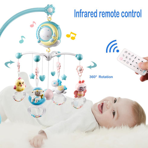 150 0-24 Baby Musical Crib Mobile with Timing Function Projector Lights,Stand-Along Rattles and Melodies Music Box