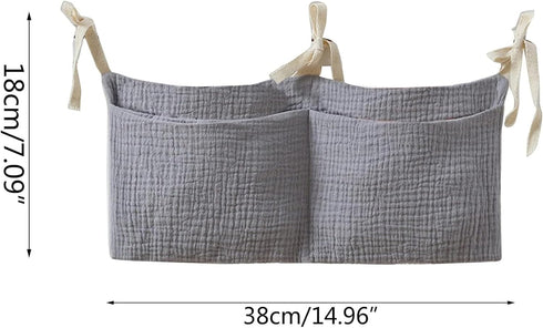 JUSTAUS Bedside hanging bag for storing baby milk bottles and blankets - Baby diaper folding bed organizer bag - Gray