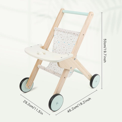 Wooden Baby Walker Doll Stroller - Baby Push Walker & Shopping Cart Learning Toy for Boys and Girls