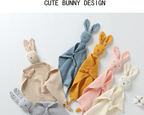 Cream Bunny Organic Cotton Security Blanket for Baby Boys and Girls, Soft Muslin Cotton Loveys