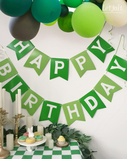 Green Happy Birthday Banner, Greenery Theme Party Bunting Supplies for Birthday Garland Nursery Hanging Decoration 13pcs