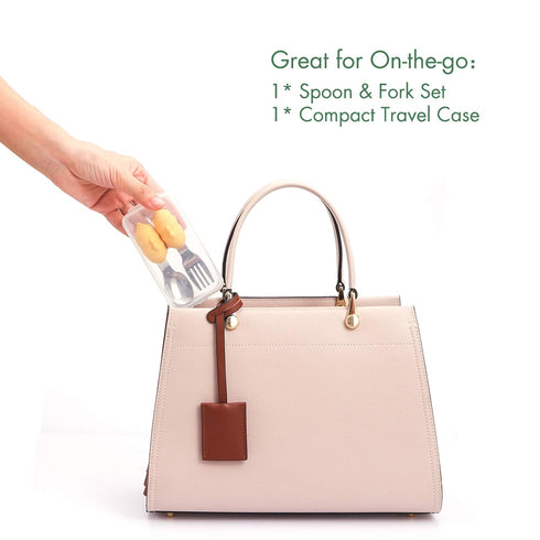Baby Fork and Spoon Set with Carry Case, Toddler Silverware, Silicone and Stainless Steel Utensil Set, Bees
