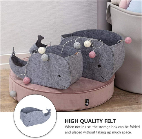 STOBOK Whale Shaped Felt Storage Bin, Fabric Foldable Basket for Home Nursery Toy Organizer, Sundries Container