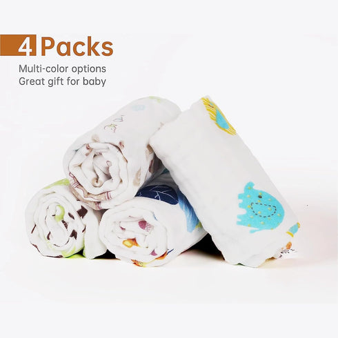 100% 10 20 inches 6-Layer 4 Pack Viviland Baby Muslin Burp Cloths, Cotton Super Absorbent Washcloths for Baby Girl